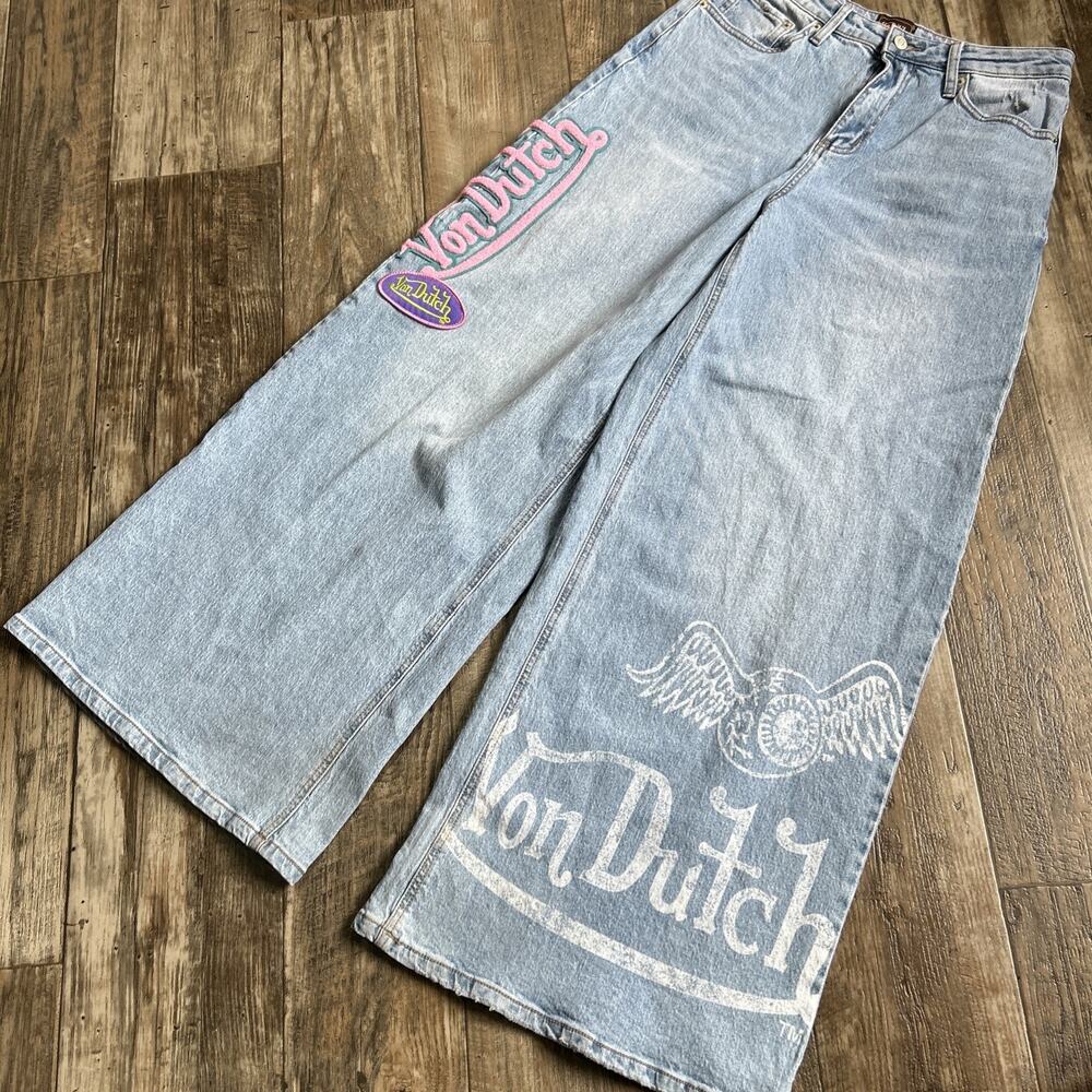 Von Dutch Jeans Wide Leg Logo Size 26 Y2K Extra Baggy - Picture 2 of 9